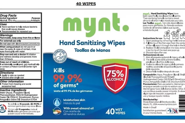 Mynt Sanitizing Wipes 70% Alcohol 40 count