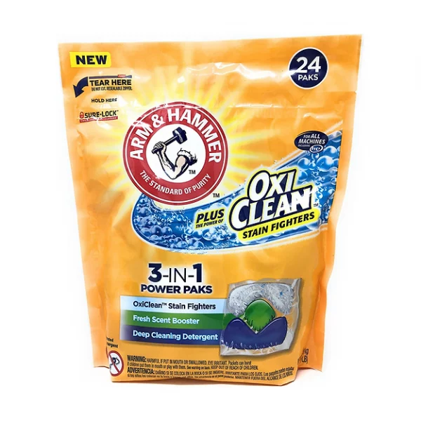 Arm & Hammer 3-IN-1 Laundry Detergent Power Paks, Fresh Scent with OxiClean, 24