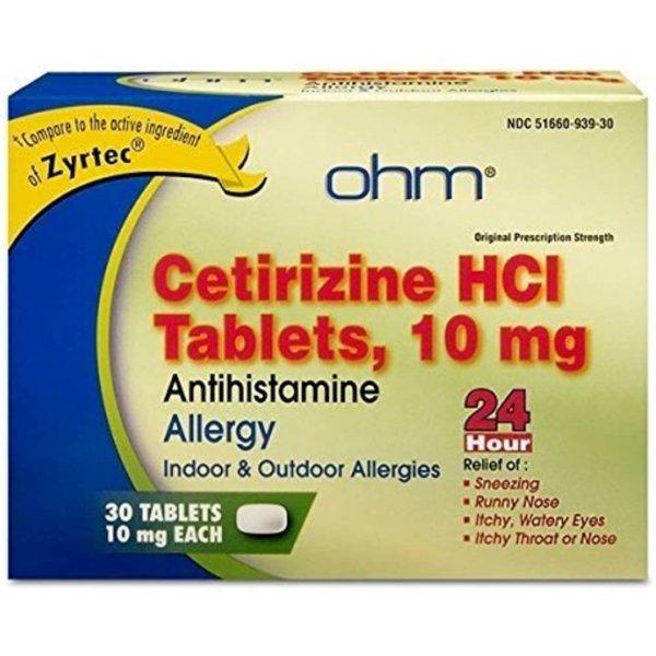 Cetirizine 10mg (compare to Zyrtec) by Ohm Labs - 30 Tablets