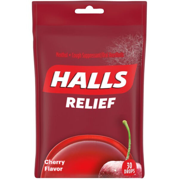 HALLS Relief Cherry Cough Drops, 30 Drops