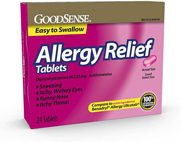 GoodSense Allergy Relief Diphenhydramine HCl 25 mg, Antihistamine Tablets for Sy