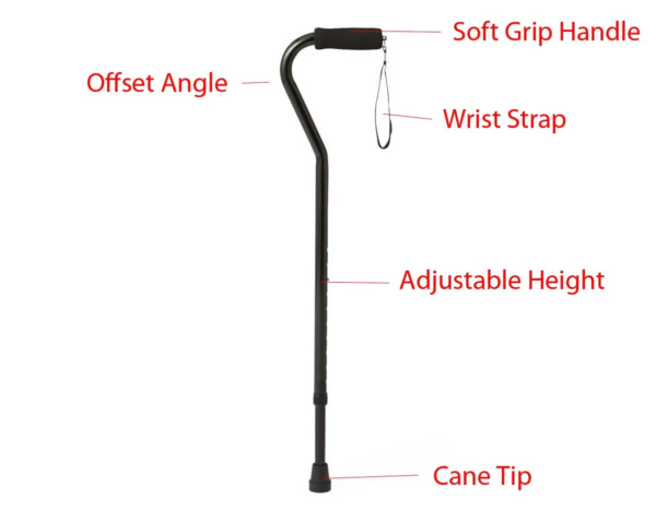 Medline Offset Handle Cane -Black