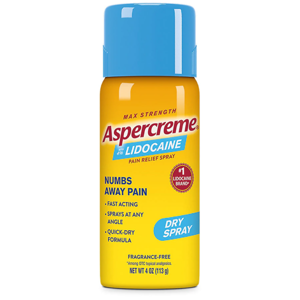 Aspercreme Lidocaine Pain Relief Dry Spray Odor Free4.0oz