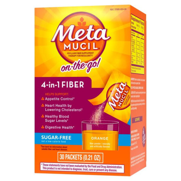 Metamucil Psyllium Sugar-Free Fiber Supplement Powder Packets, 30 Ct