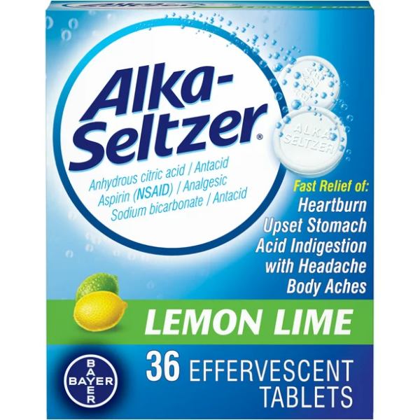 Alka Seltzer Effervescent Heartburn Relief Tablets, Lemon Lime, 36 Count