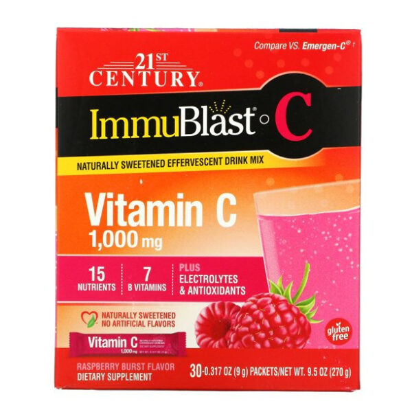 ImmuBlast-C, Vitamin C, Effervescent Drink Mix, Raspberry Burst, 1,000 mg, 30ct